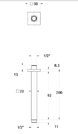 Βραχίωνας ντούζ οροφής 100mm τετράγωνος 25X25 Ottone Meloda Square 03241 Χρωμέ