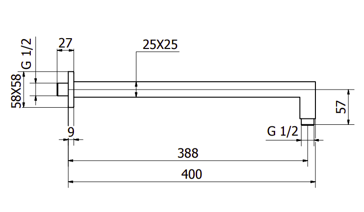 Βραχίωνας ντούζ τοίχου 400mm τετράγωνος Ottone Meloda Square 03245 Χρωμέ
