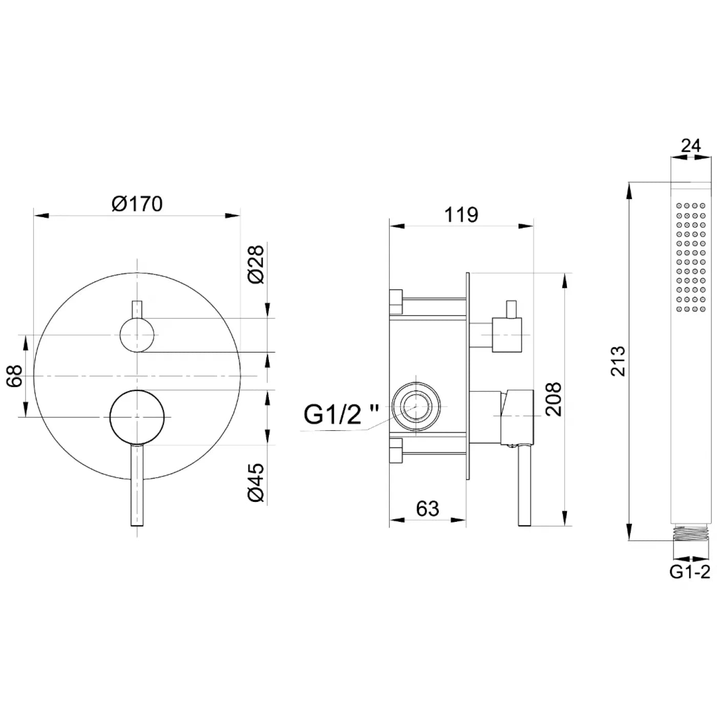 Σετ μπαταρία εντοιχισμού ντουζ αναμεικτική BRUSHED GOLD PVD ΔΥΟ ΡΟΩΝ INTERFLEX HERMES
