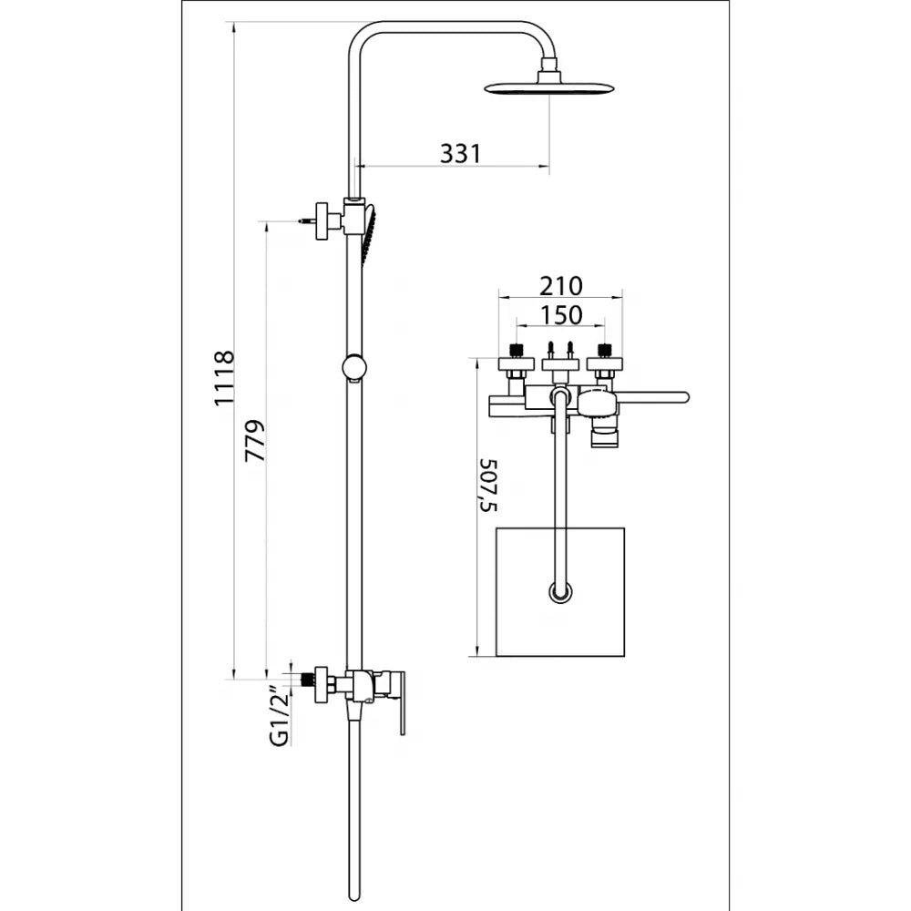 Μπαταρία Ντουζιέρας Μαύρη με στήλη,ABS Κώδωνας,Ορειχάλκινη Βέργα, MUSE/DOT 3 Ροών INTERFLEX