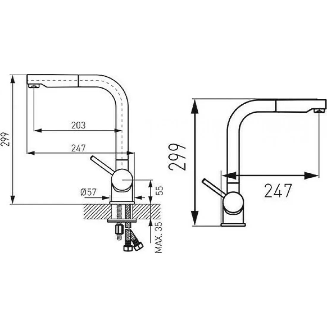 Μπαταρία κουζίνας πάγκου με αποσπώμενο ντους χρωμέ FERRO TOLEDO BTD4PO