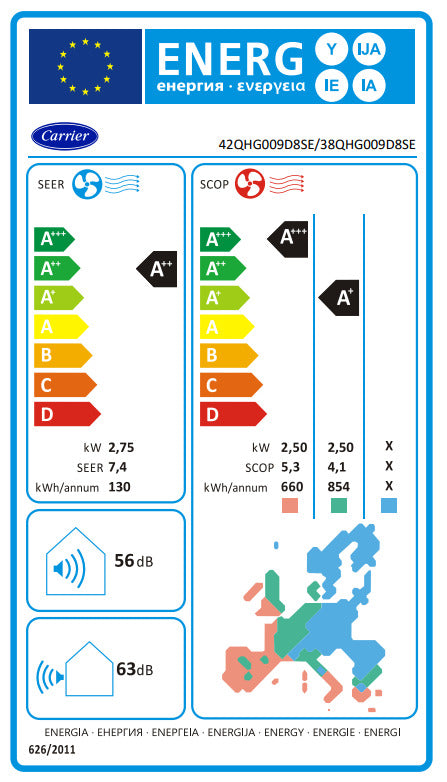 Κλιματιστικό CARRIER EXTREME 2 42QHG009D8SE / 38QHG009D8SE Κλιματιστικό Inverter 9000 BTU A++/A+ με WiFi