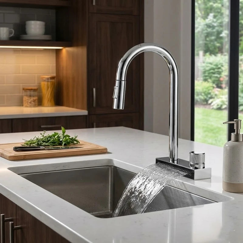 Μπαταρία κουζίνας με καταρράκτη και αποσπώμενο ντουζ χρωμε TEMA MF7910C