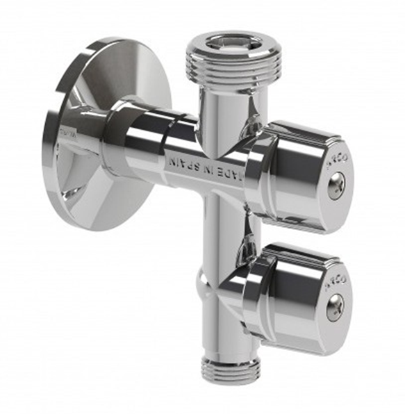 Διακόπτης γωνιακός σφαιρικός διπλής παροχής χρωμέ 1/2"Χ3/4"Χ3/8" ARCO Vitaq System