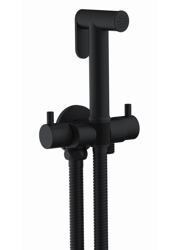 Σετ διακόπτης διπλός οριζόντιος με στήριγμα double round INTERFLEX μαύρος