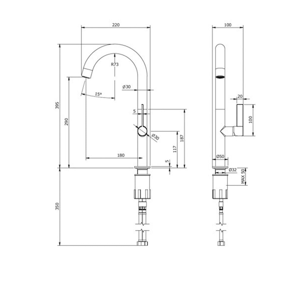 Μπαταρία αναμεικτική νεροχύτου πάγκου με περιστρεφόμενο ρουξούνι Φ30 mm Ottone Meloda 17818 Χρωμέ