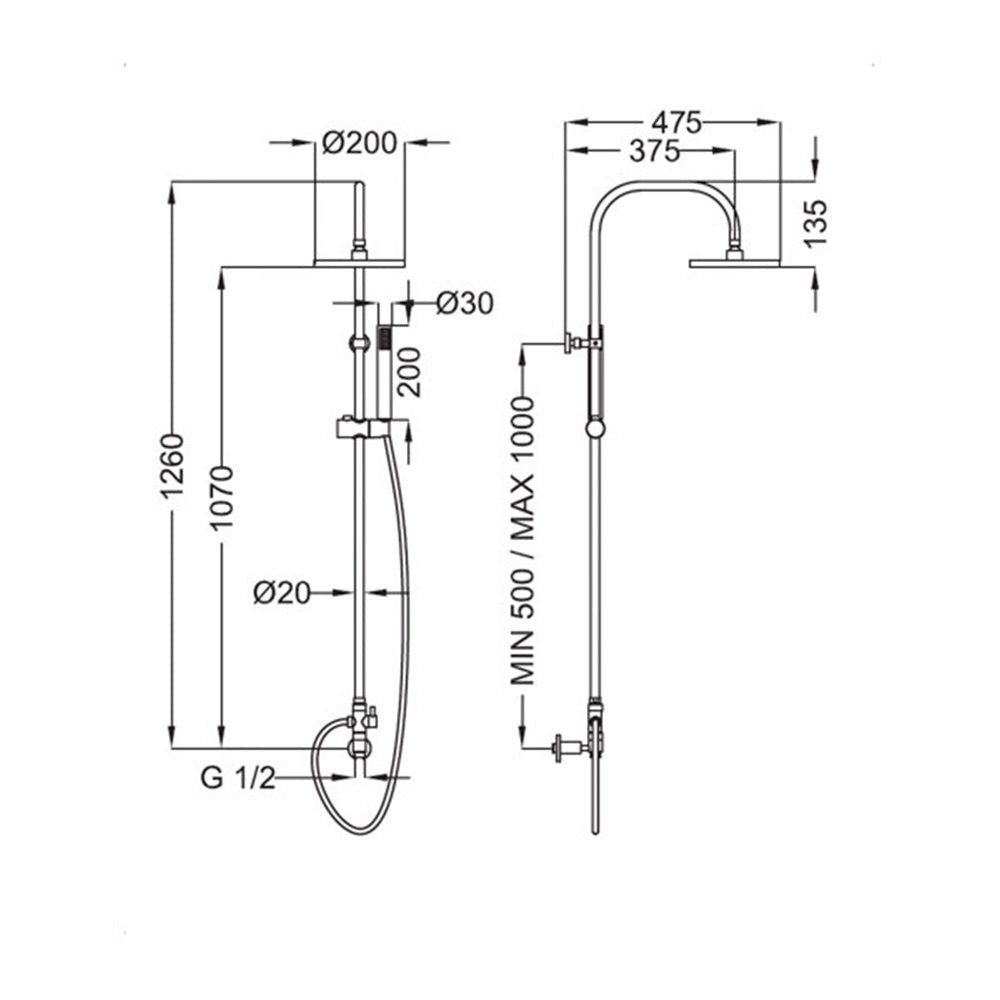 Κολώνα ντούζ με διανεμητή και κεφαλή απο ABS Ottone Meloda Fix 15263 χρωμέ