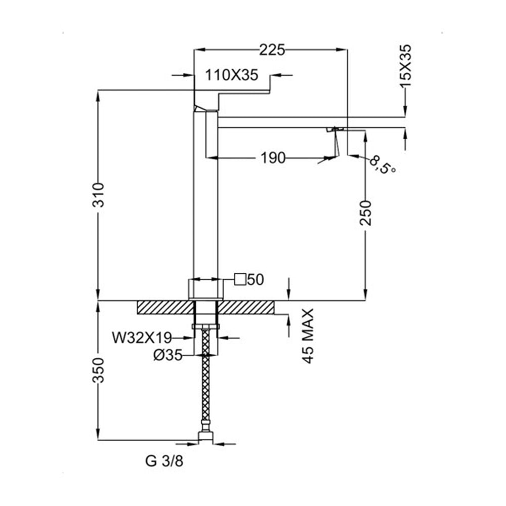 Μπαταρία Νιπτήρος Αναμεικτική Ψηλή Χρωμέ Ottone Meloda Lexus 4L721