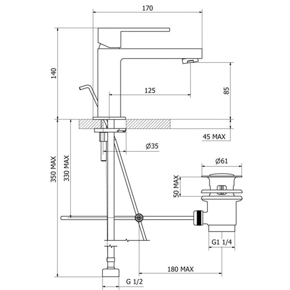 Μπαταρία Νιπτήρος Αναμεικτική Με Αυτόματη Βαλβλίδα Χρωμέ Ottone Meloda Lexus 4LF710