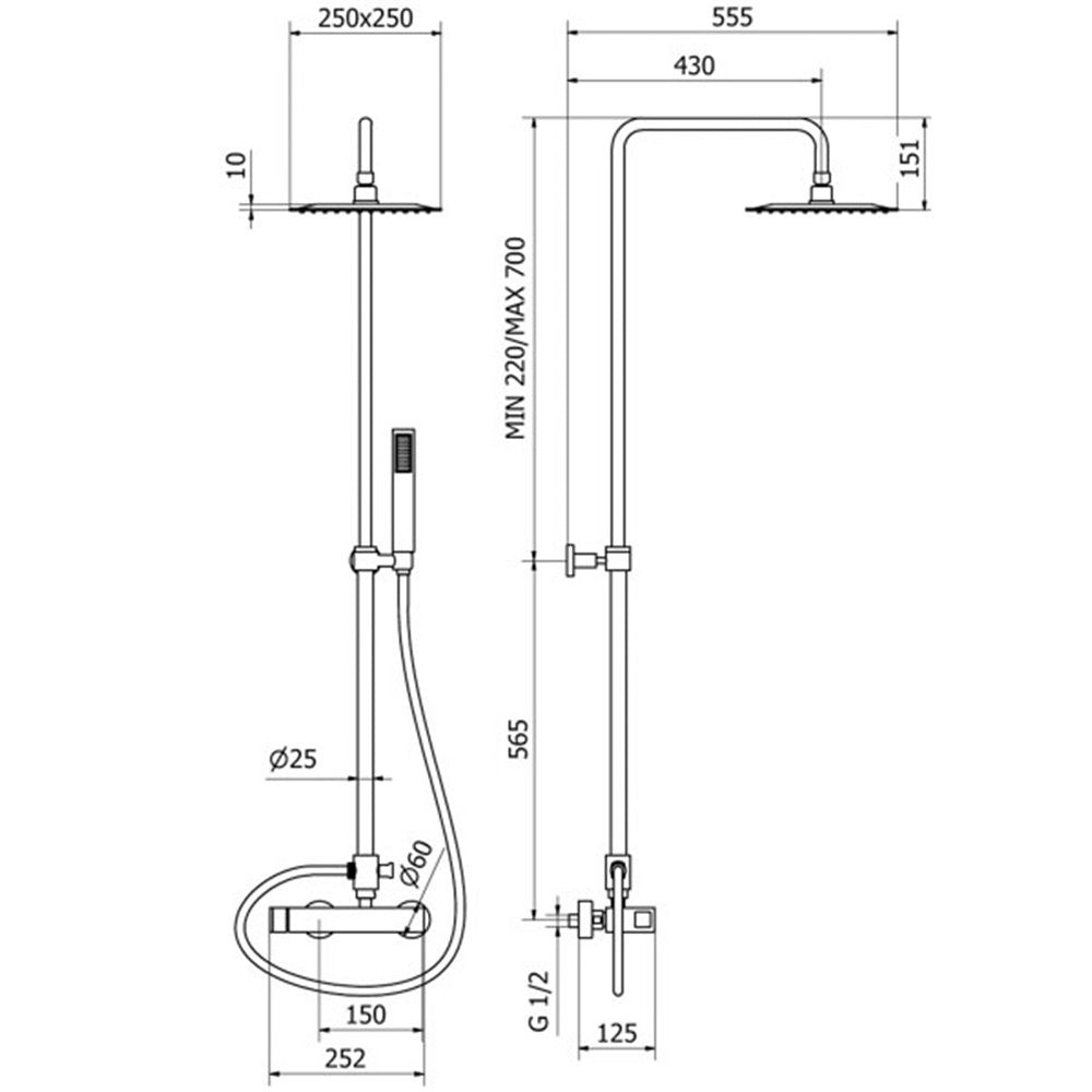Σύστημα ντούζ με αναμεικτική μπαταρία χρωμέ Ottone Meloda Square 15271