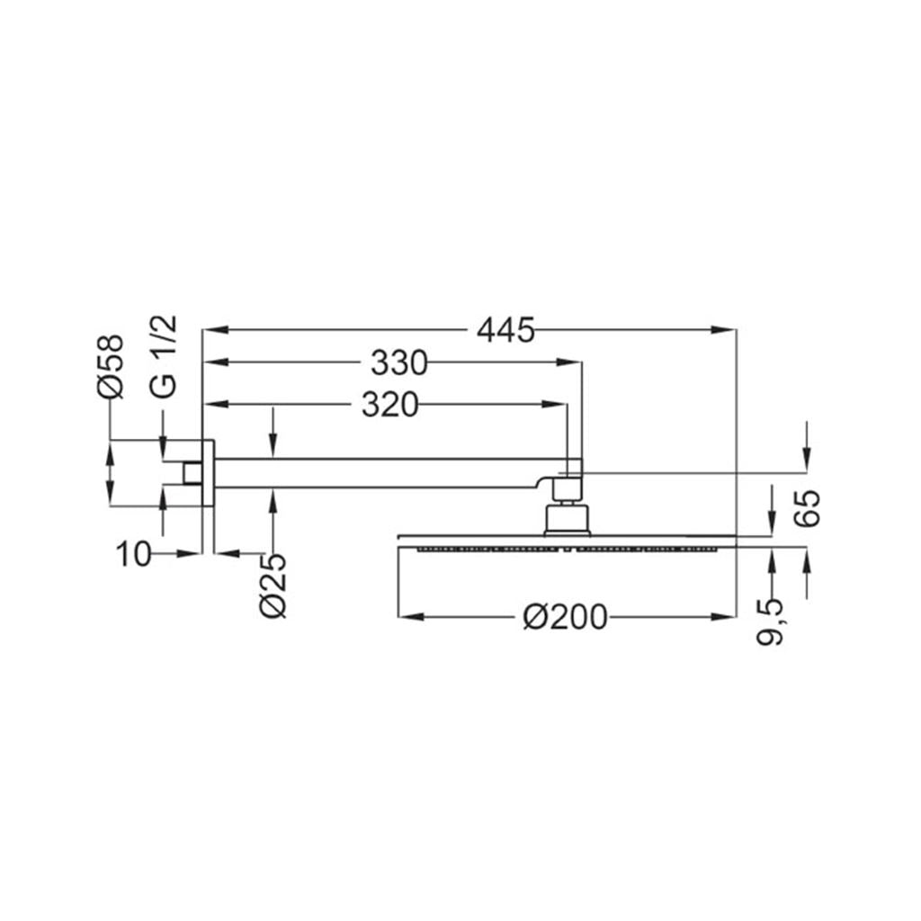 Βραχιονας Με Κεφαλη Ντους Ottone Meloda Vera Black 15283-Bb