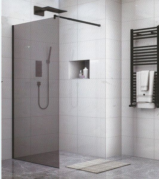 Fourlanos.gr |Panel Τζαμι Grey 80*195H/8Mm Me Μπρατσο Μαυρο 70-120Cm
