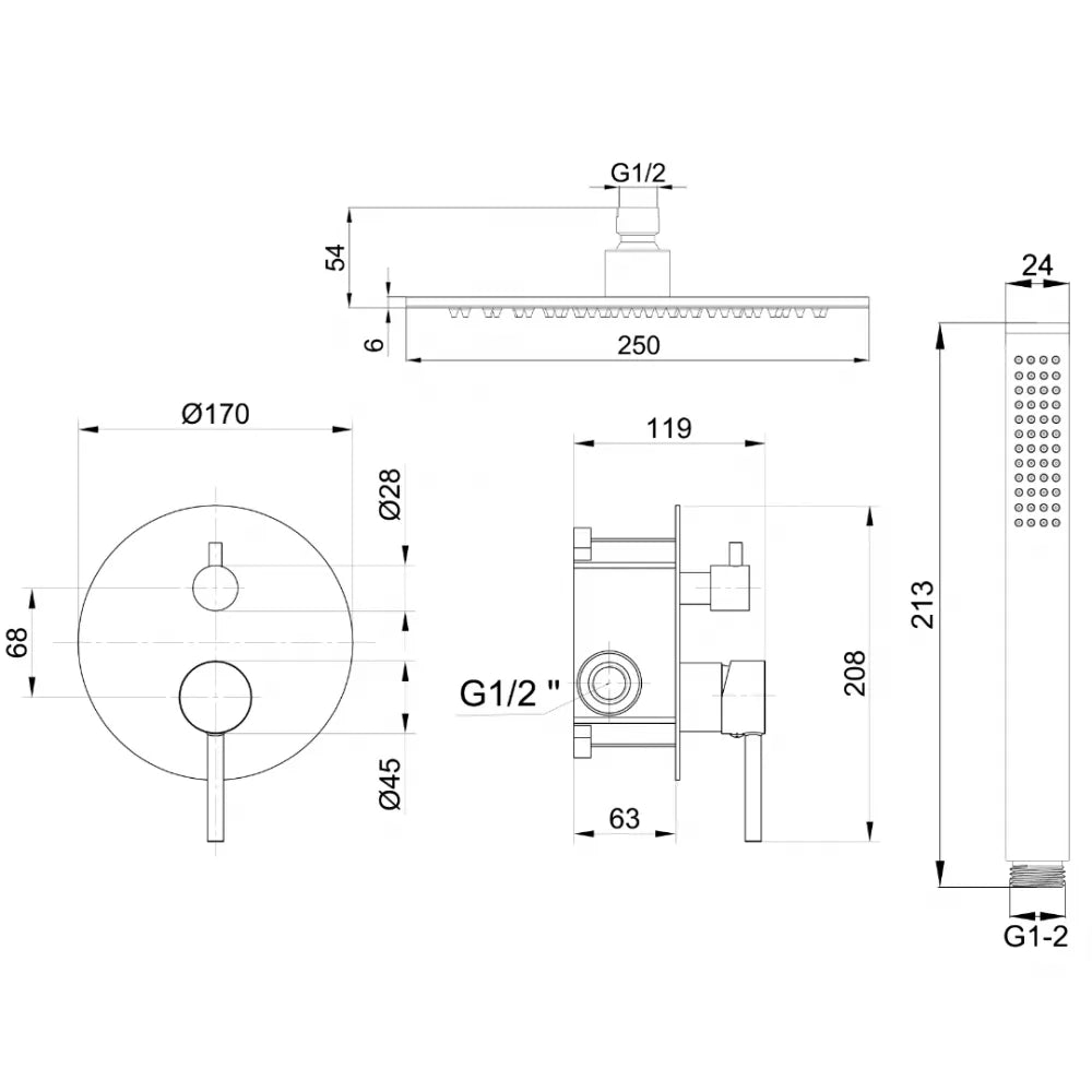 Σετ μπαταρία ντουζ εντοιχισμού mix 2 ροών χρωμέ INTERFLEX ART-DOT