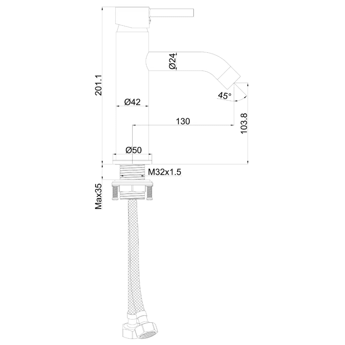 Μπαταρία νιπτήρα αναμεικτική ψηλή 20εκ. BRUSHED GOLD PVD  ART CHIC INTERFLEX